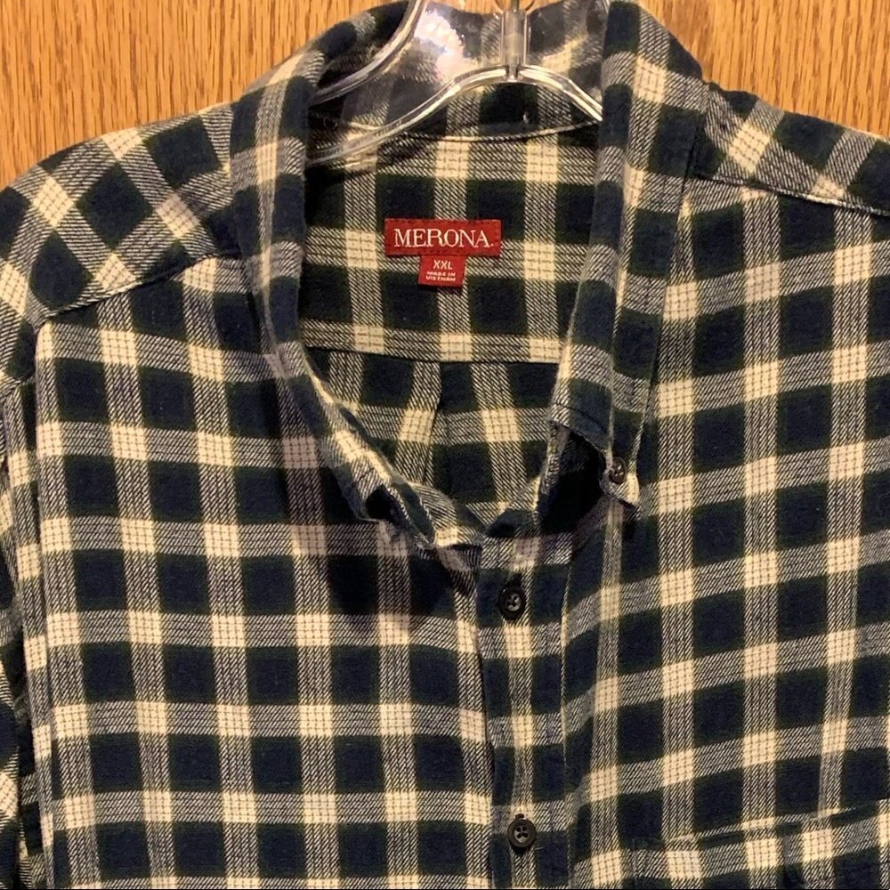 Men’s Merona button down cotton shirt size XXL blue/ white check green tan